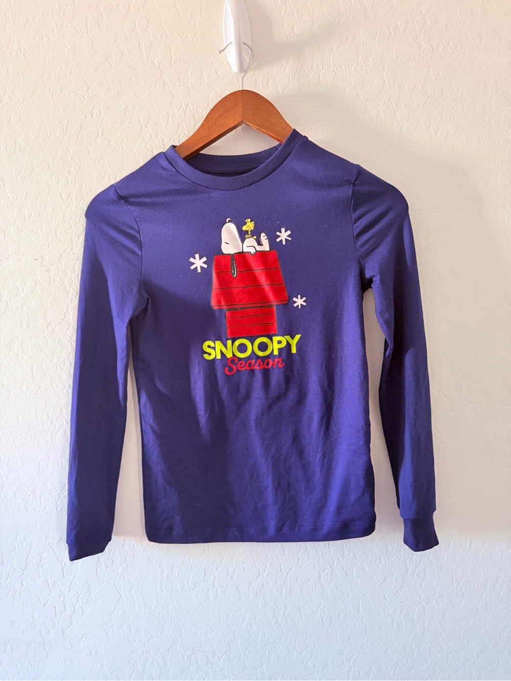 Peanuts Snoopy Season Unisex Kids Long Sleeve Pajama Top Size 12 Dark Blue